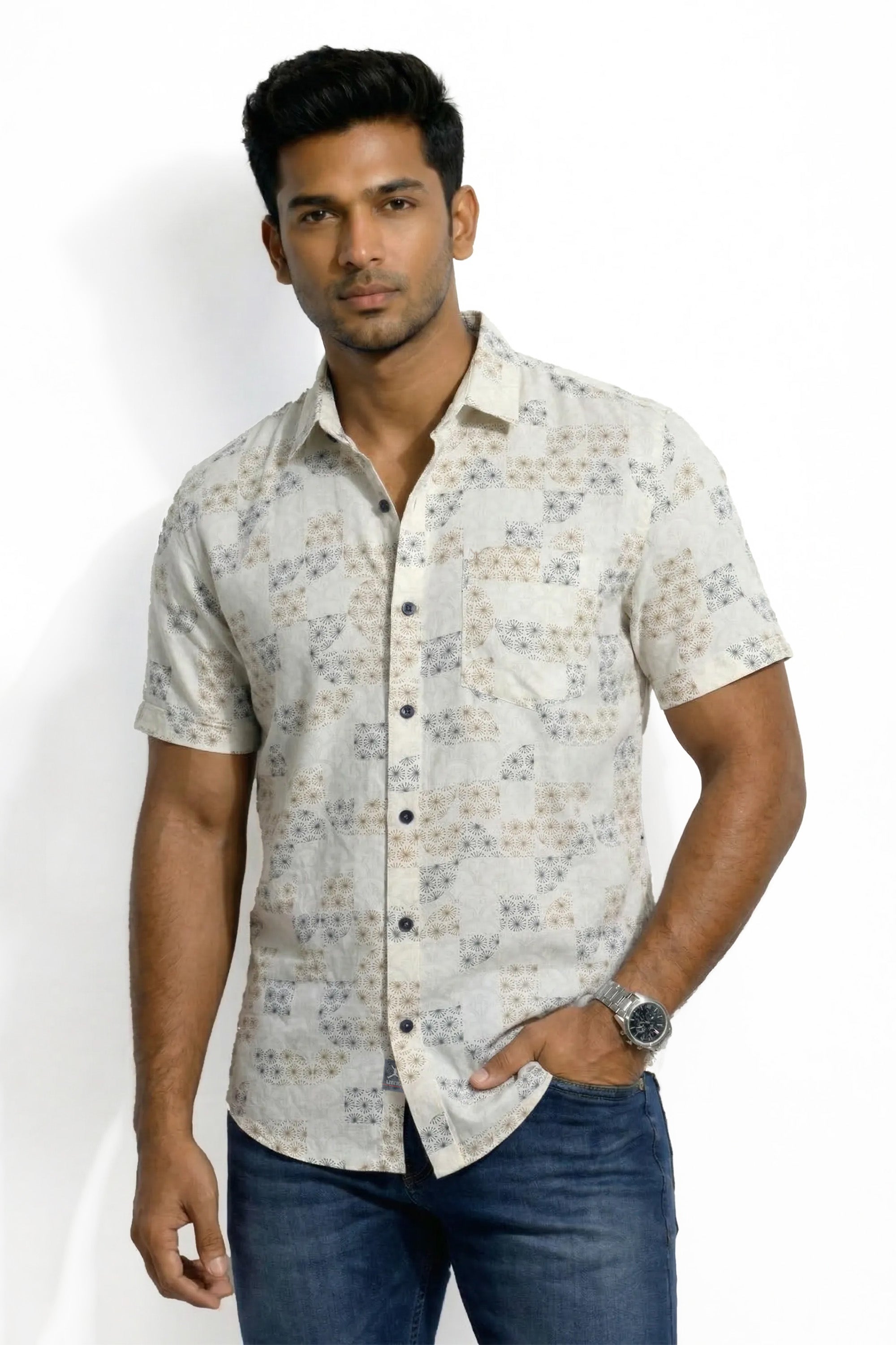 Slim Fit Cotton Printed S/S Shirt