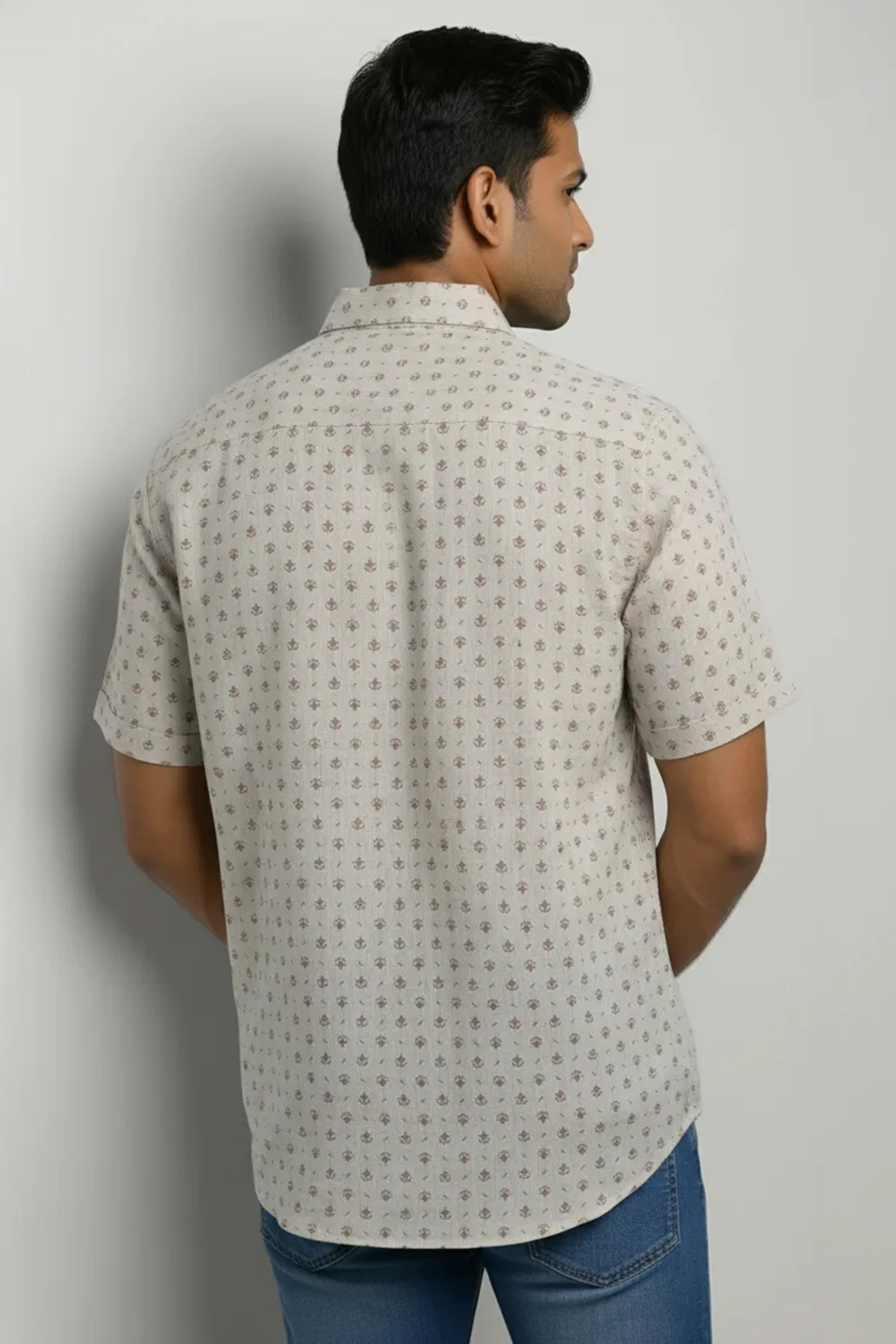 Slim Fit Cotton Linen Printed S/S Shirt