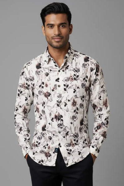 Slim Fit Leaf Printed L/S Shirt