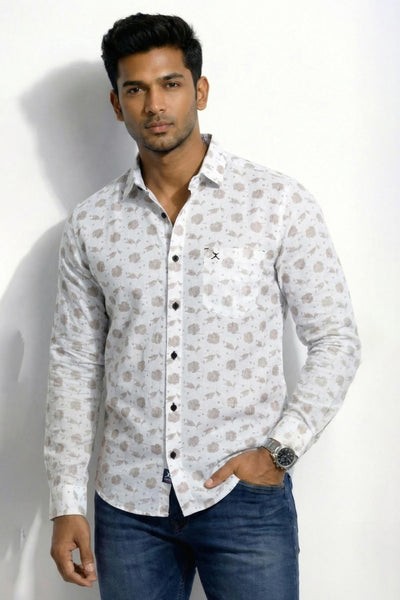 Slim Fit Cotton Linen Printed L/S Shirt