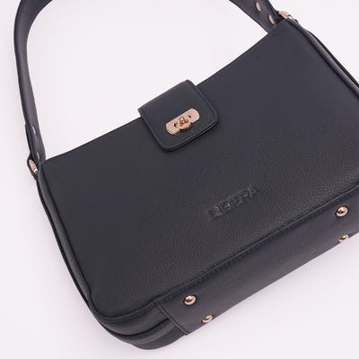 Italian Leather Ladies Shoulder Bag - Navy