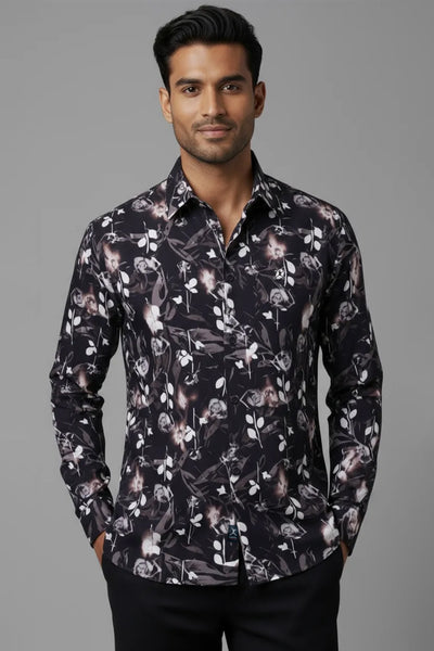 Slim Fit Leaf Printed L/S Shirt