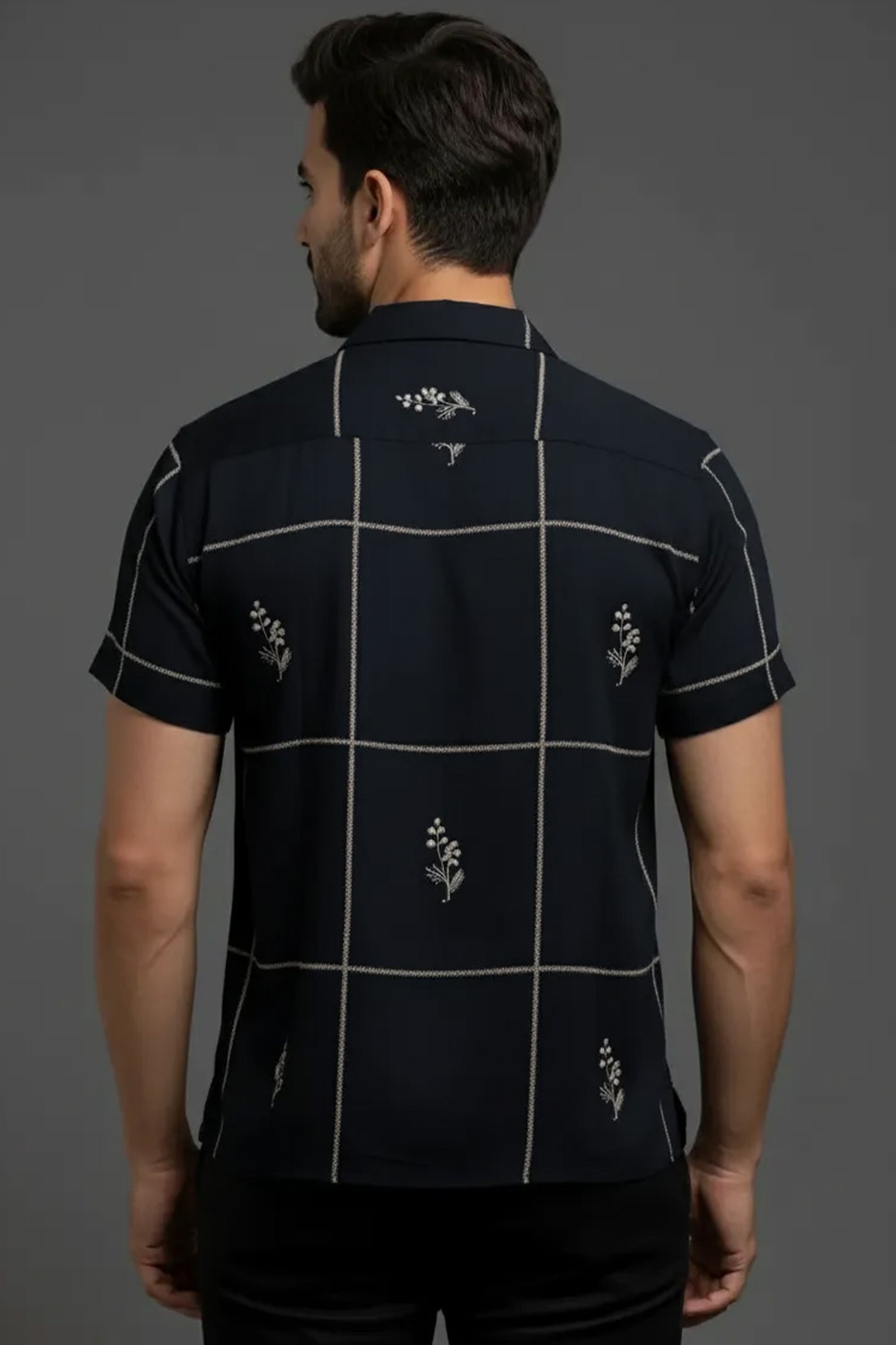 Slim Fit Printed S/S Shirt - Black | Beige