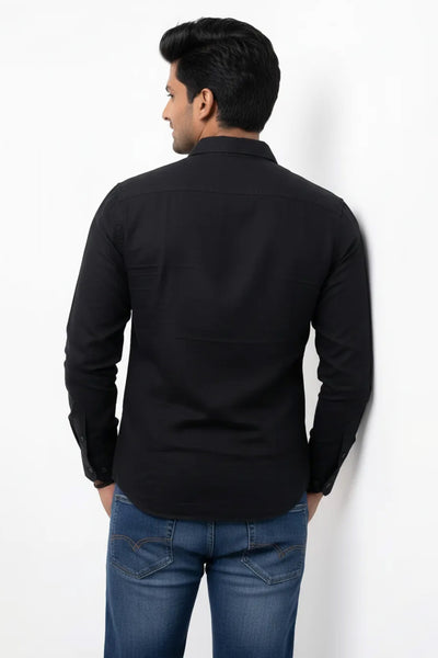 Slim Fit Cotton Linen Plain L/S Shirt