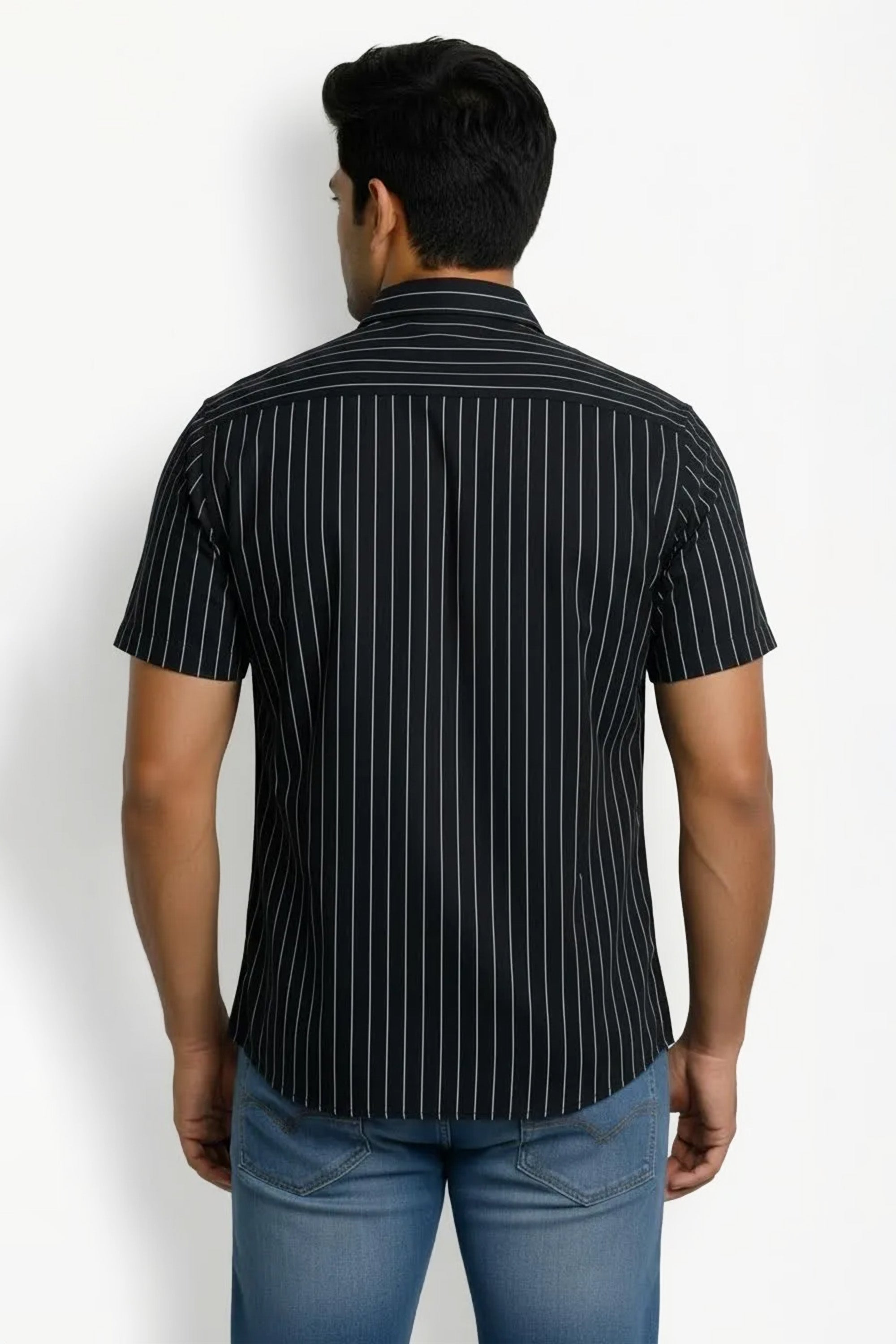 Slim Fit Cotton Linen Stripes S/S Shirt