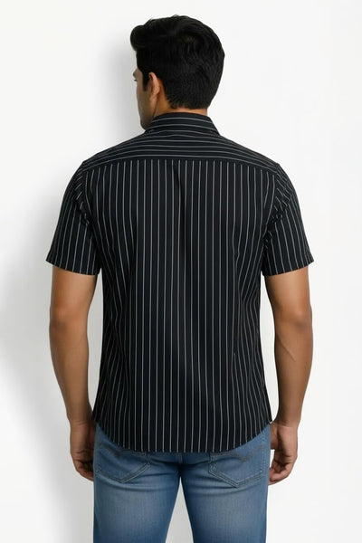 Slim Fit Cotton Linen Stripes S/S Shirt