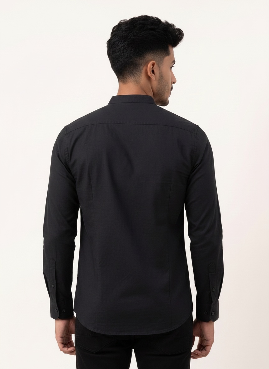 Slim Fit Cotton Plain Shirt L/S - Black