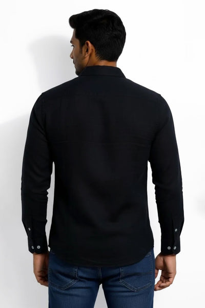 Slim Fit Cotton Linen Plain L/S Shirt