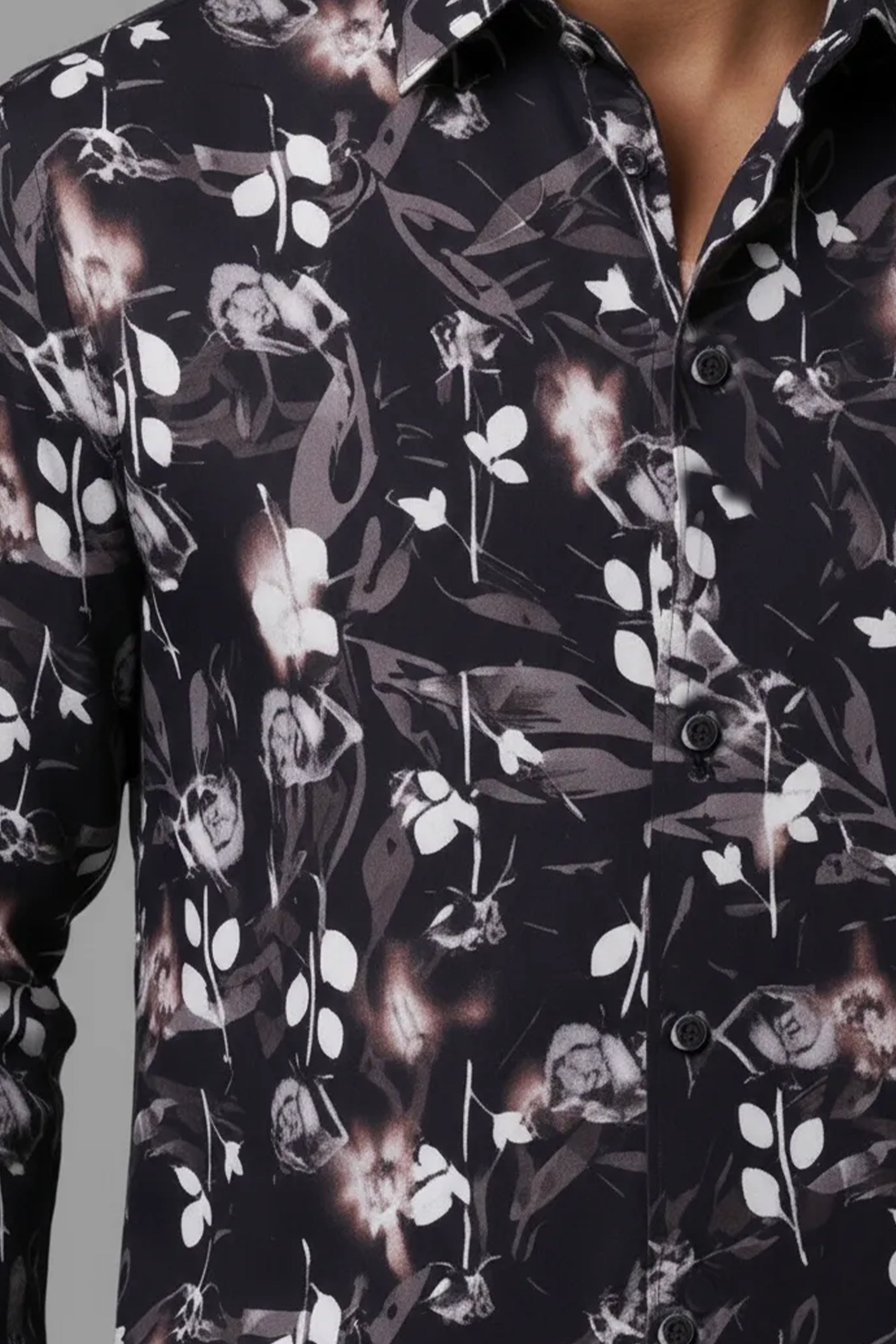 Slim Fit Leaf Printed L/S Shirt