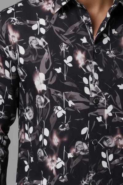 Slim Fit Leaf Printed L/S Shirt