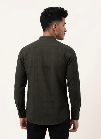 Slim Fit Cotton Plain L/S Shirt - Ash Black
