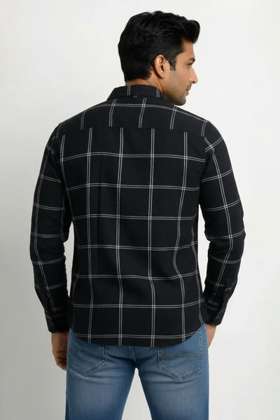 Slim Fit Cotton Linen Stripe Checks L/S Shirt