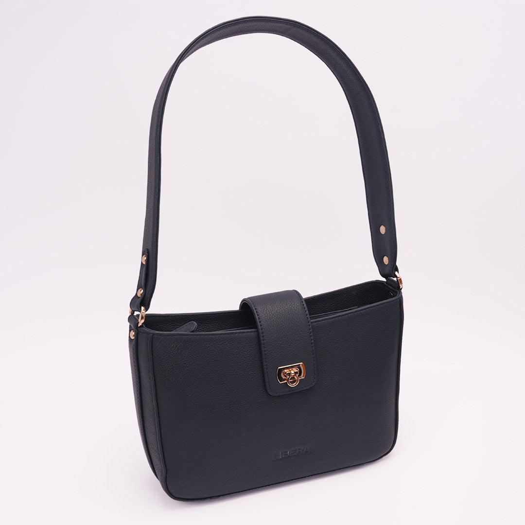 Italian Leather Ladies Shoulder Bag - Navy