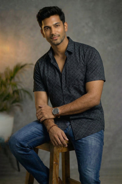 Slim Fit Cotton Linen Printed S/S Shirt