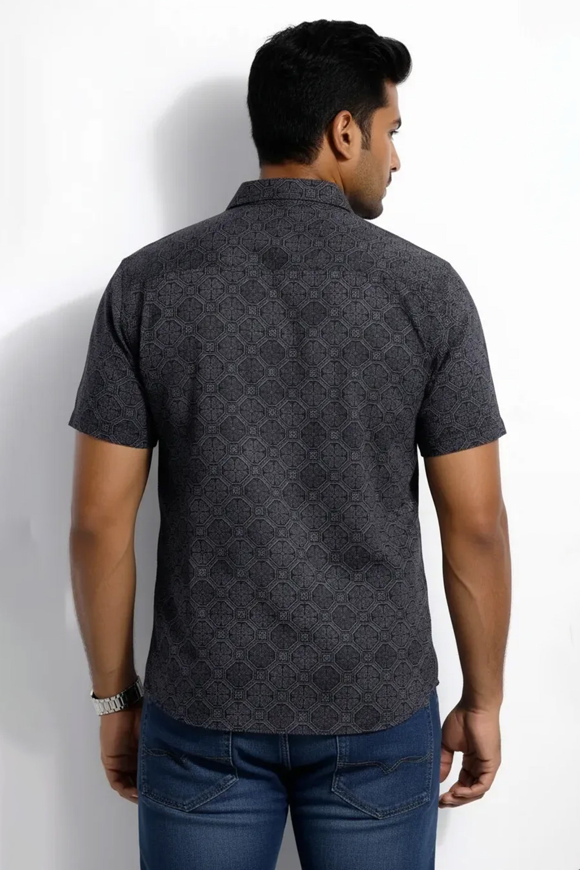 Slim Fit Cotton Linen Printed S/S Shirt