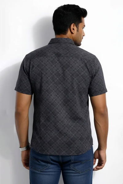 Slim Fit Cotton Linen Printed S/S Shirt