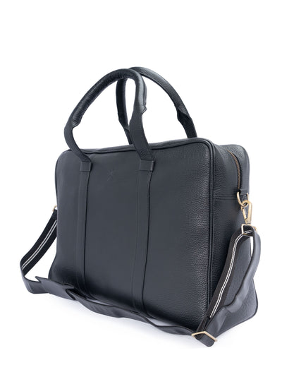 Commuter Italian Leather Duffel Bag - Black