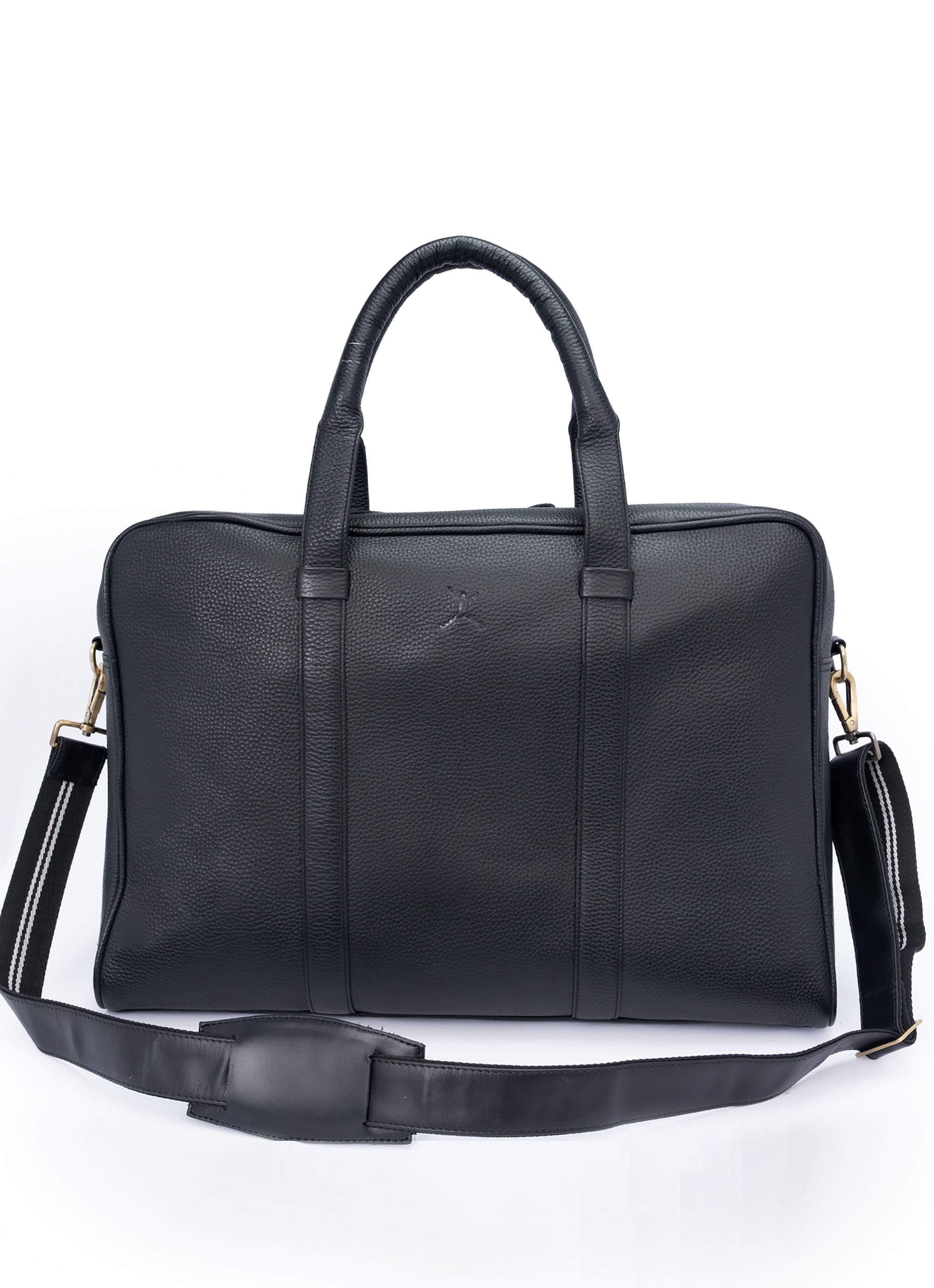 Commuter Italian Leather Duffel Bag - Black
