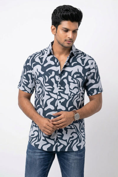 Slim Fit Cotton Linen Printed L/S Shirt