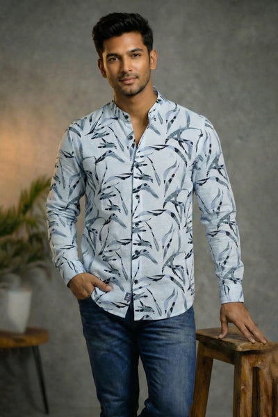 Slim Fit Cotton Linen Printed L/S Shirt
