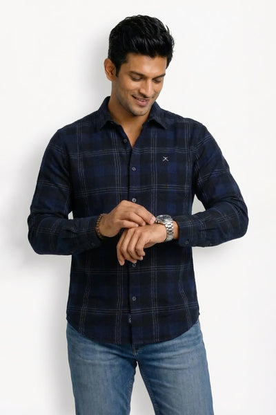 Slim Fit Cotton Checks L/S Shirt