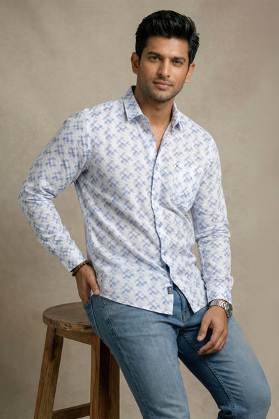 Slim Fit Cotton Linen Printed L/S Shirt