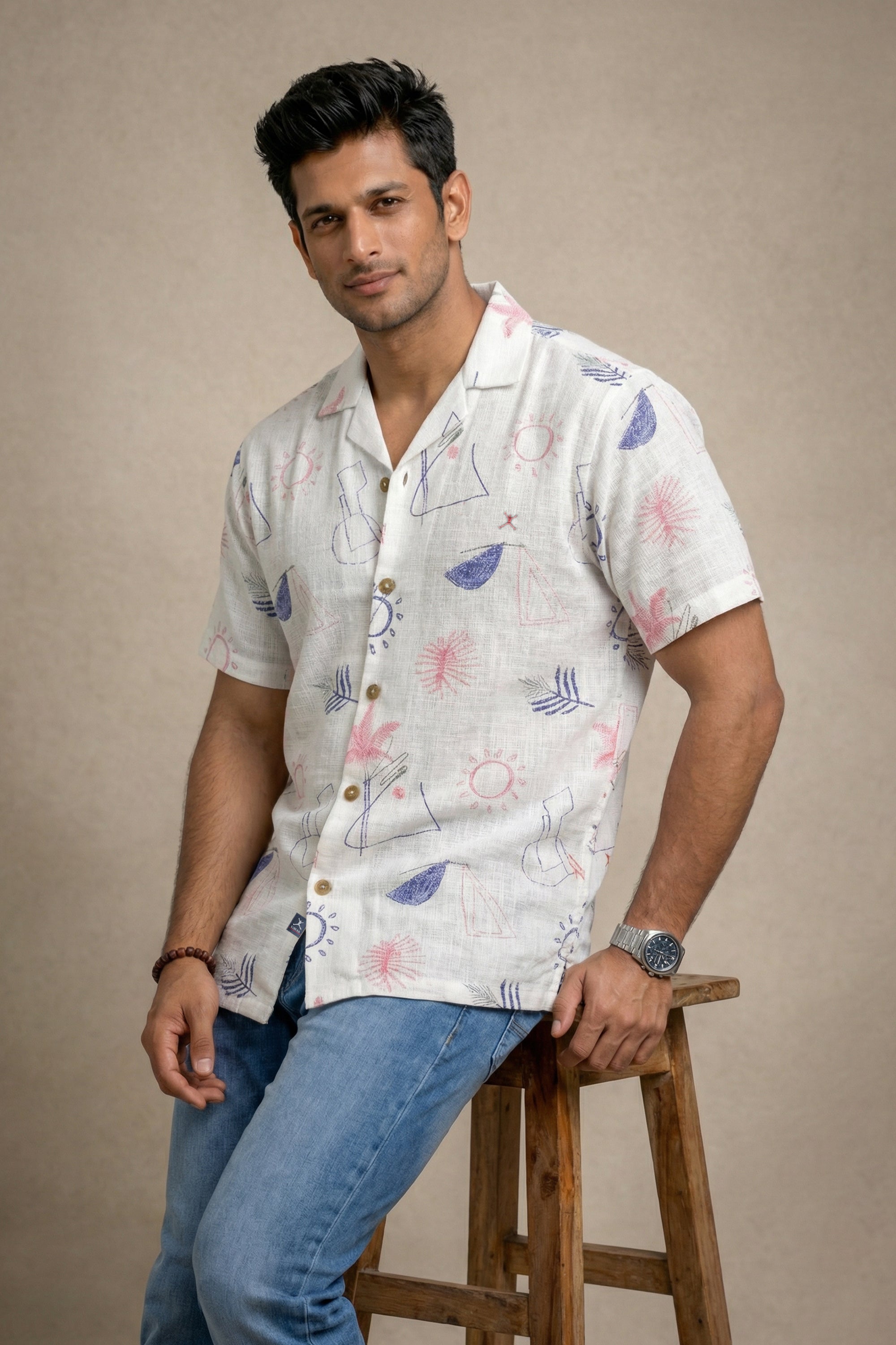 Slim Fit Cotton Printed S/S Shirt