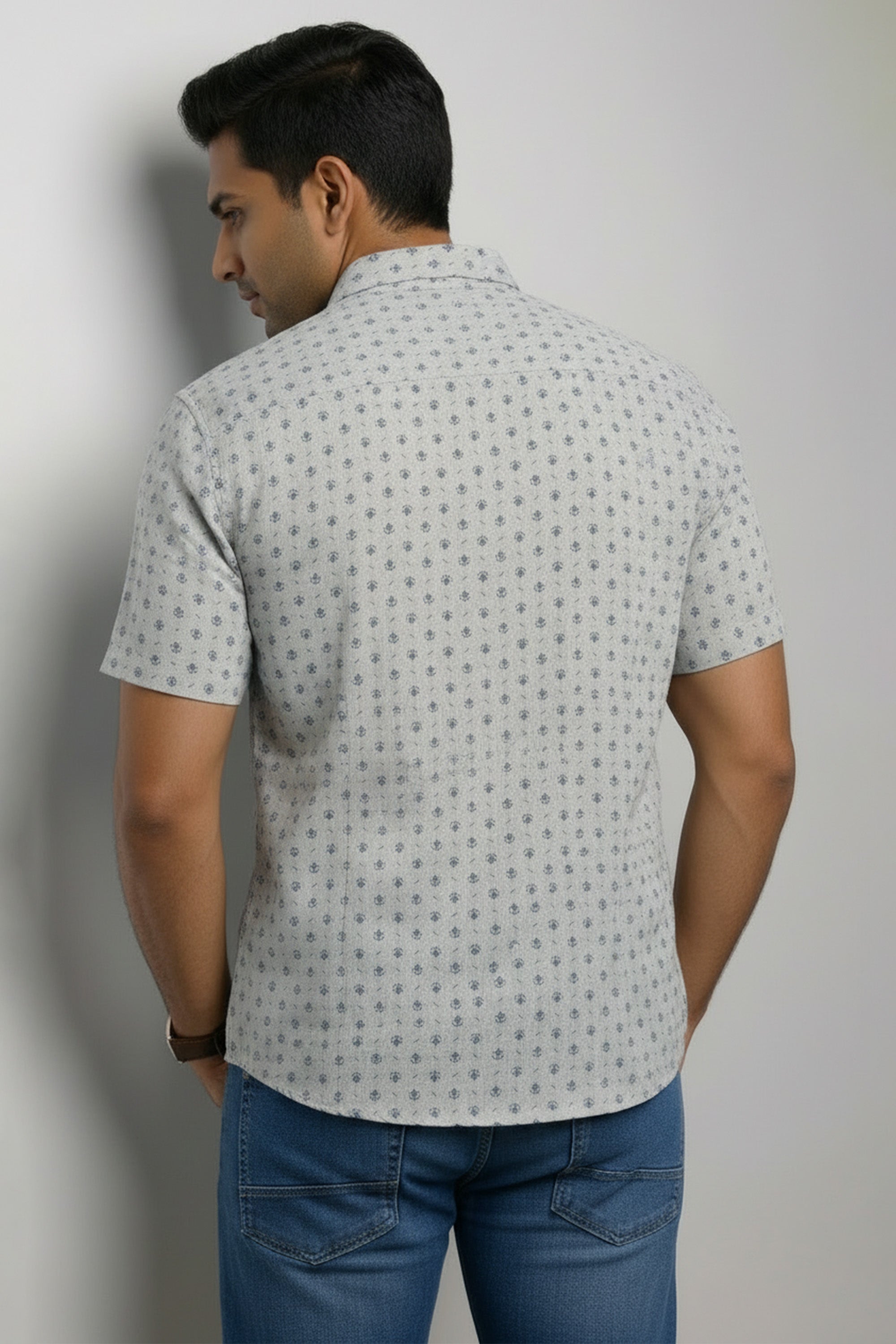 Slim Fit Cotton Linen Printed S/S Shirt