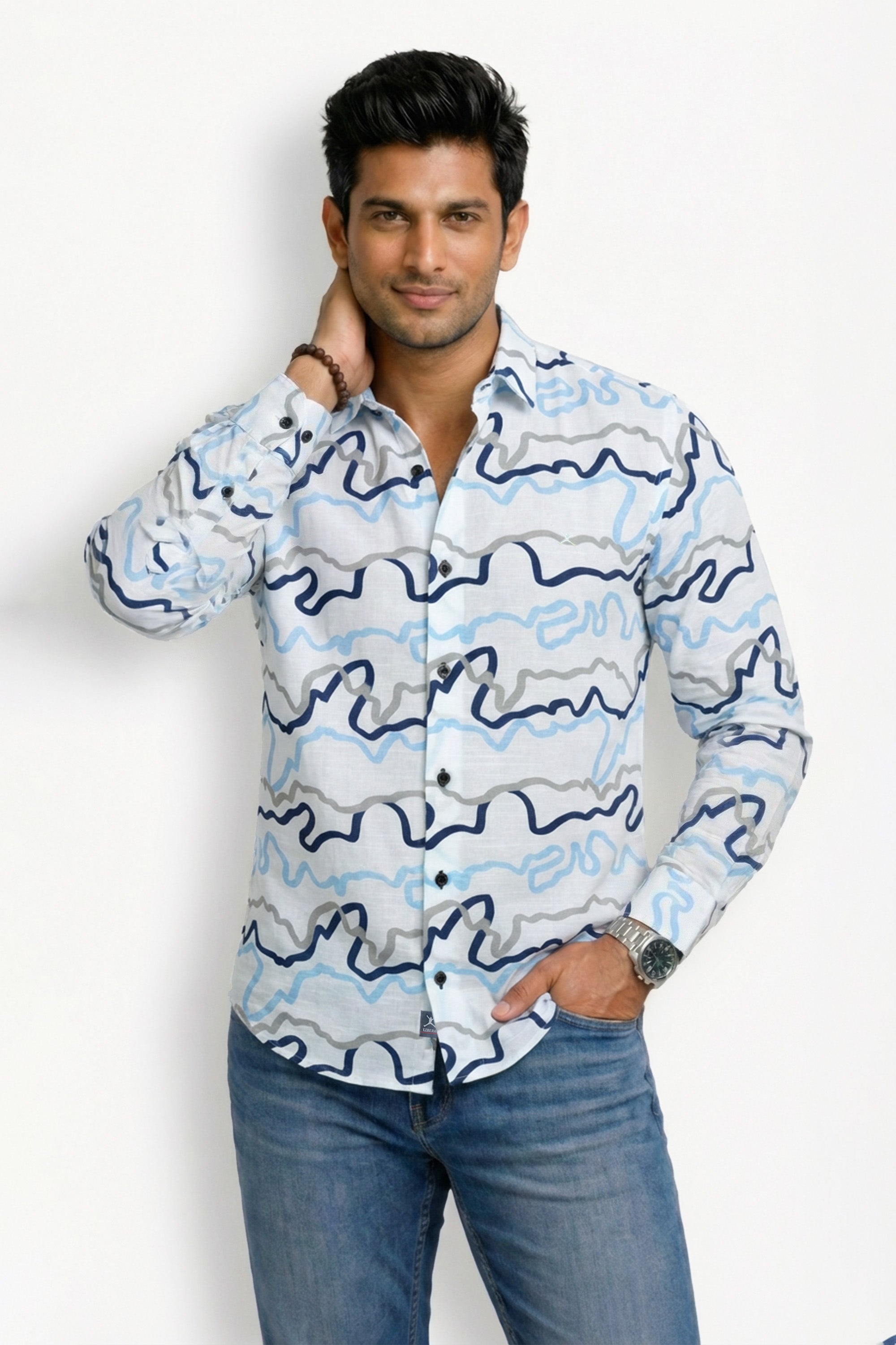 Slim Fit Cotton Linen Printed L/S Shirt