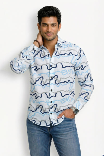 Slim Fit Cotton Linen Printed L/S Shirt