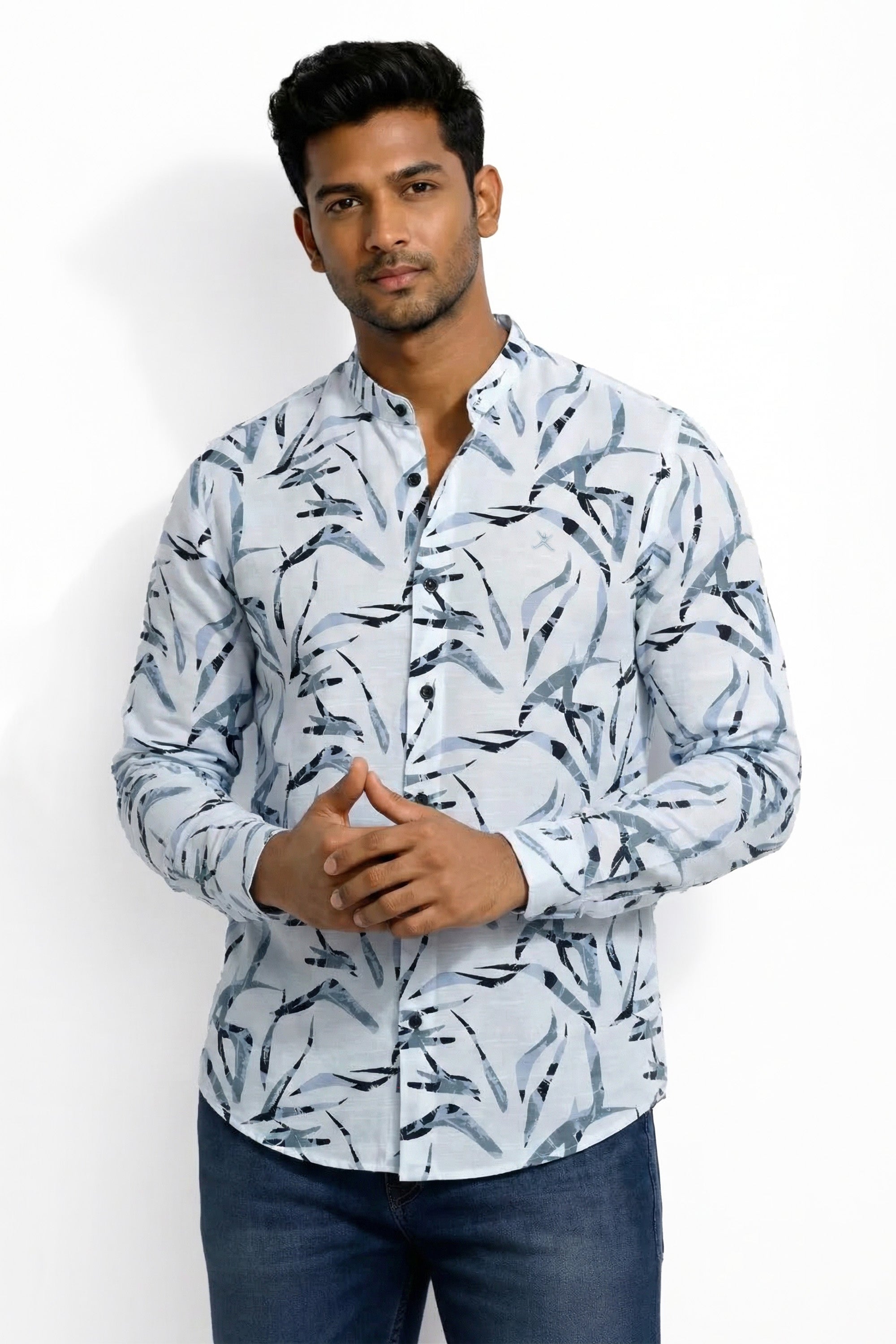 Slim Fit Cotton Linen Printed L/S Shirt