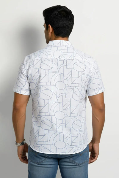 Slim Fit Cotton Linen Printed S/S Shirt
