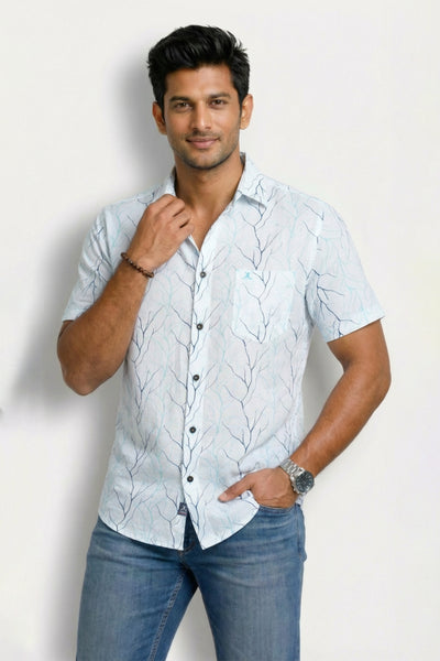 Regular Fit Cotton Linen Printed S/S Shirt