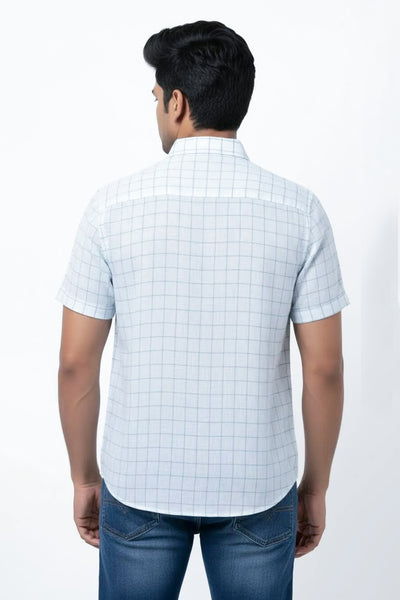 Slim Fit Cotton Linen Checks S/S Shirt