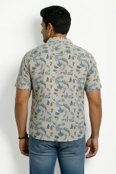 Slim Fit Cotton Linen Printed S/S Shirt