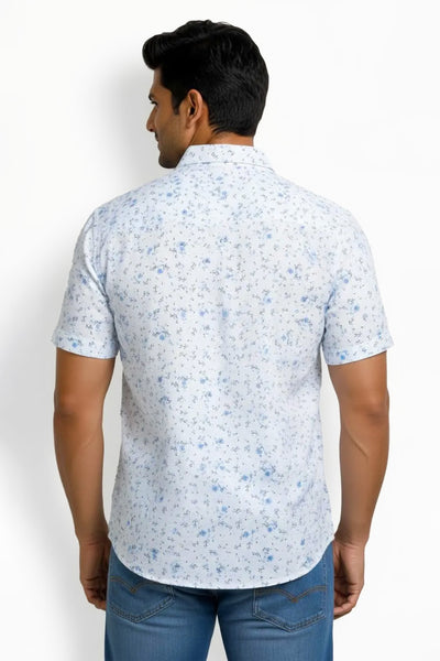 Slim Fit Cotton Linen Printed S/S Shirt