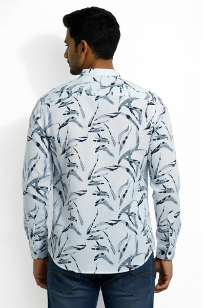 Slim Fit Cotton Linen Printed L/S Shirt