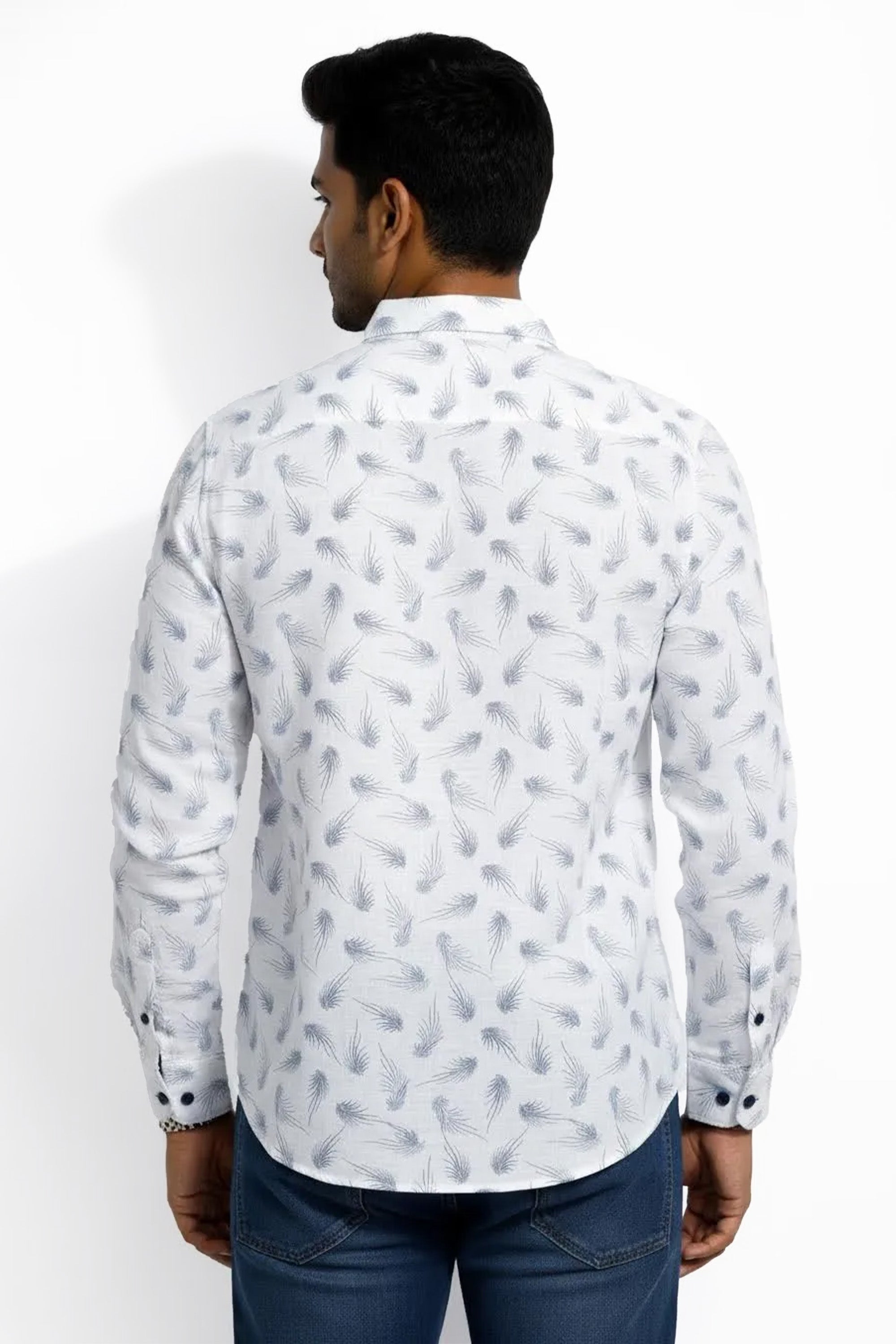 Slim Fit Cotton Linen Printed L/S Shirt