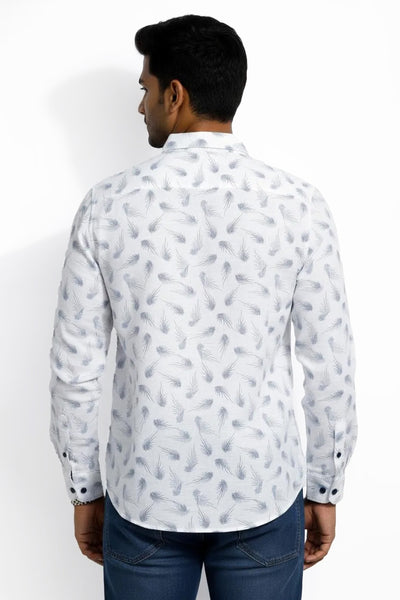 Slim Fit Cotton Linen Printed L/S Shirt