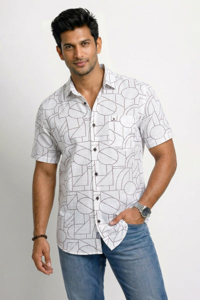 Slim Fit Cotton Linen Printed S/S Shirt