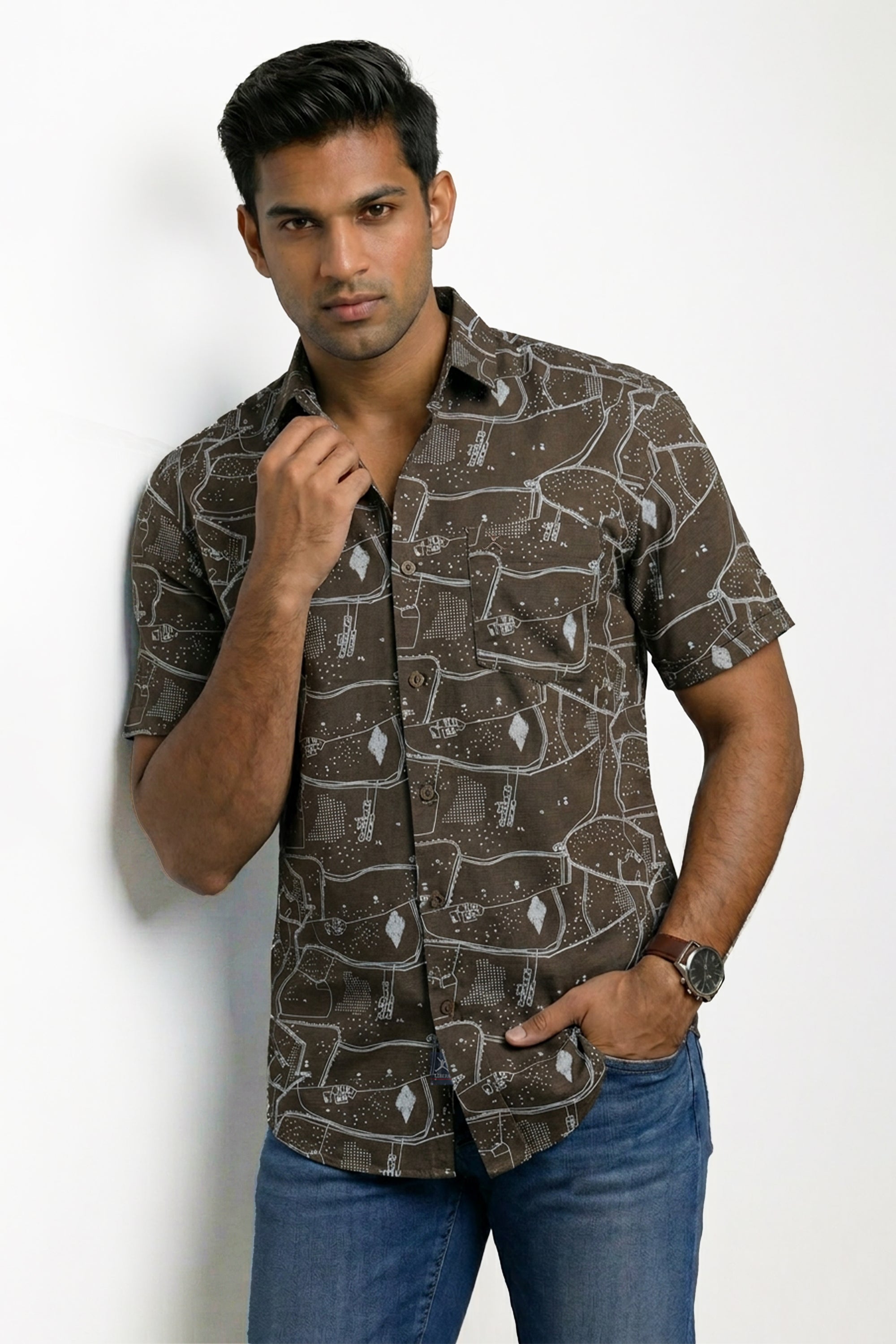 Slim Fit Cotton Printed S/S Shirt