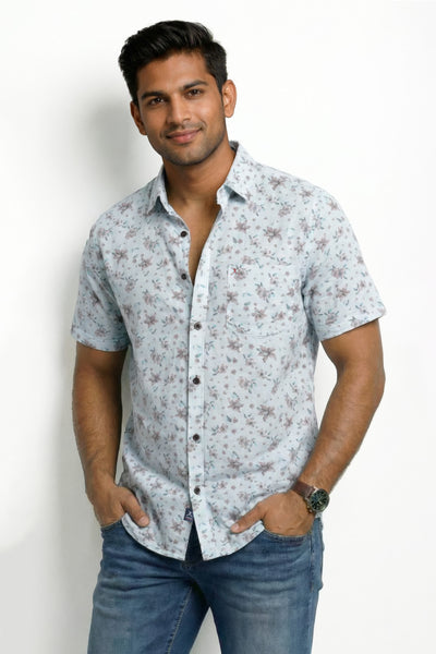 Slim Fit Cotton Linen Printed L/S Shirt