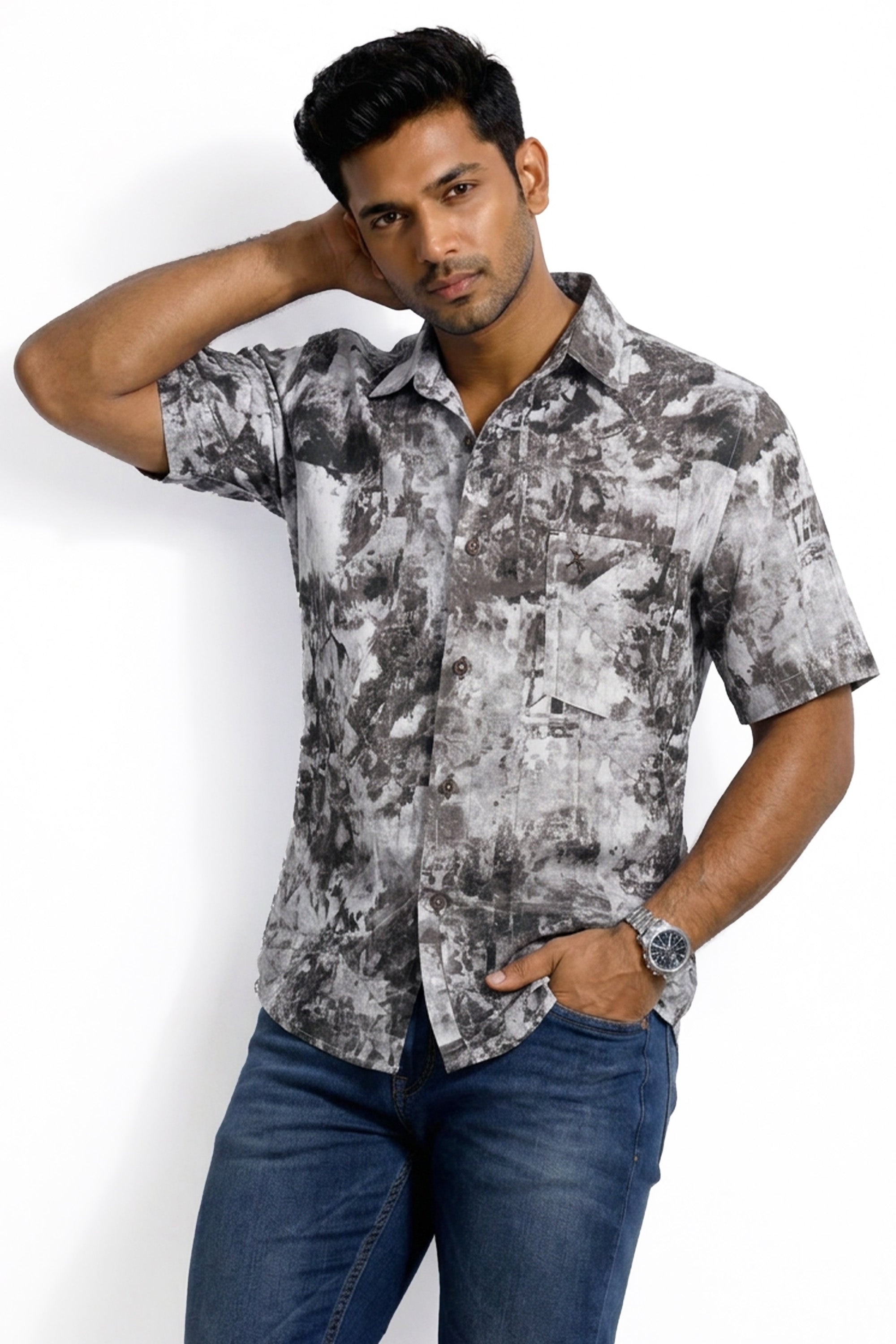 Slim Fit Cotton Printed S/S Shirt