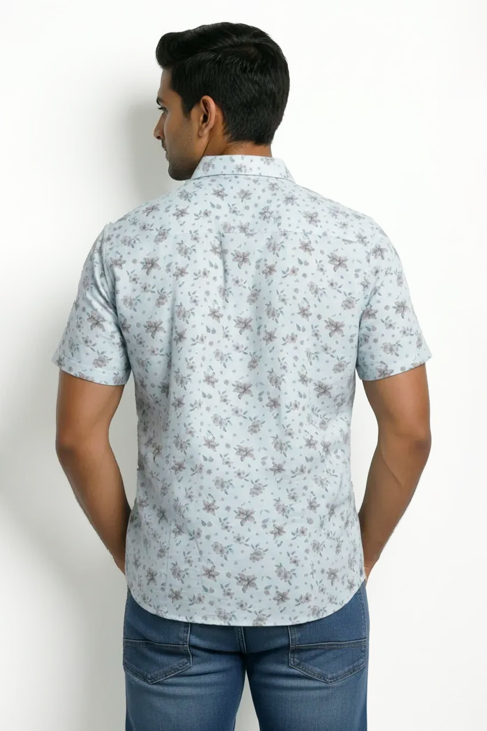 Slim Fit Cotton Linen Printed L/S Shirt
