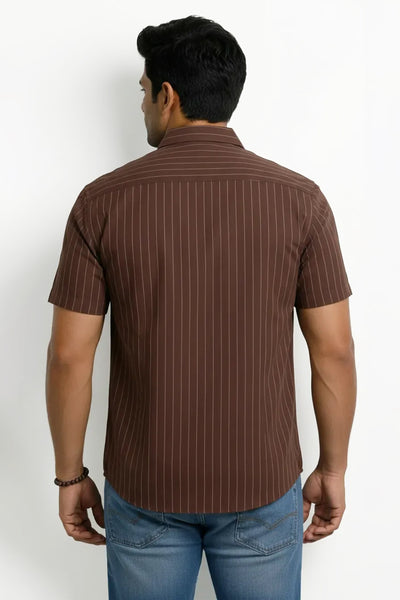 Slim Fit Cotton Linen Stripes S/S Shirt