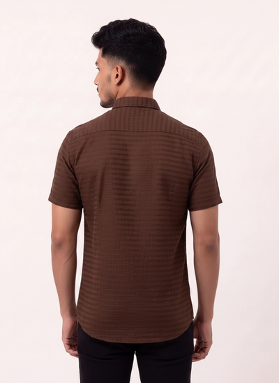 Slim Fit Cotton Stripes S/S Shirt - Brown