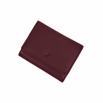 Italian Leather Ladies Tri Fold Wallet - Burgundy