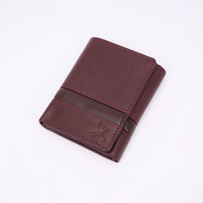 Genuine Leather RFID Tri Fold Wallet - Burgundy