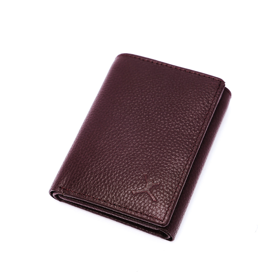 Genuine Leather RFID Tri Fold Wallet - Burgundy