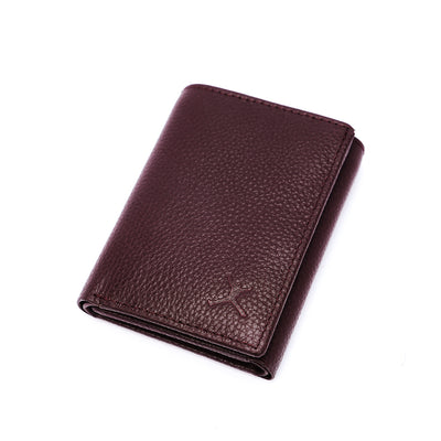Genuine Leather RFID Tri Fold Wallet - Burgundy